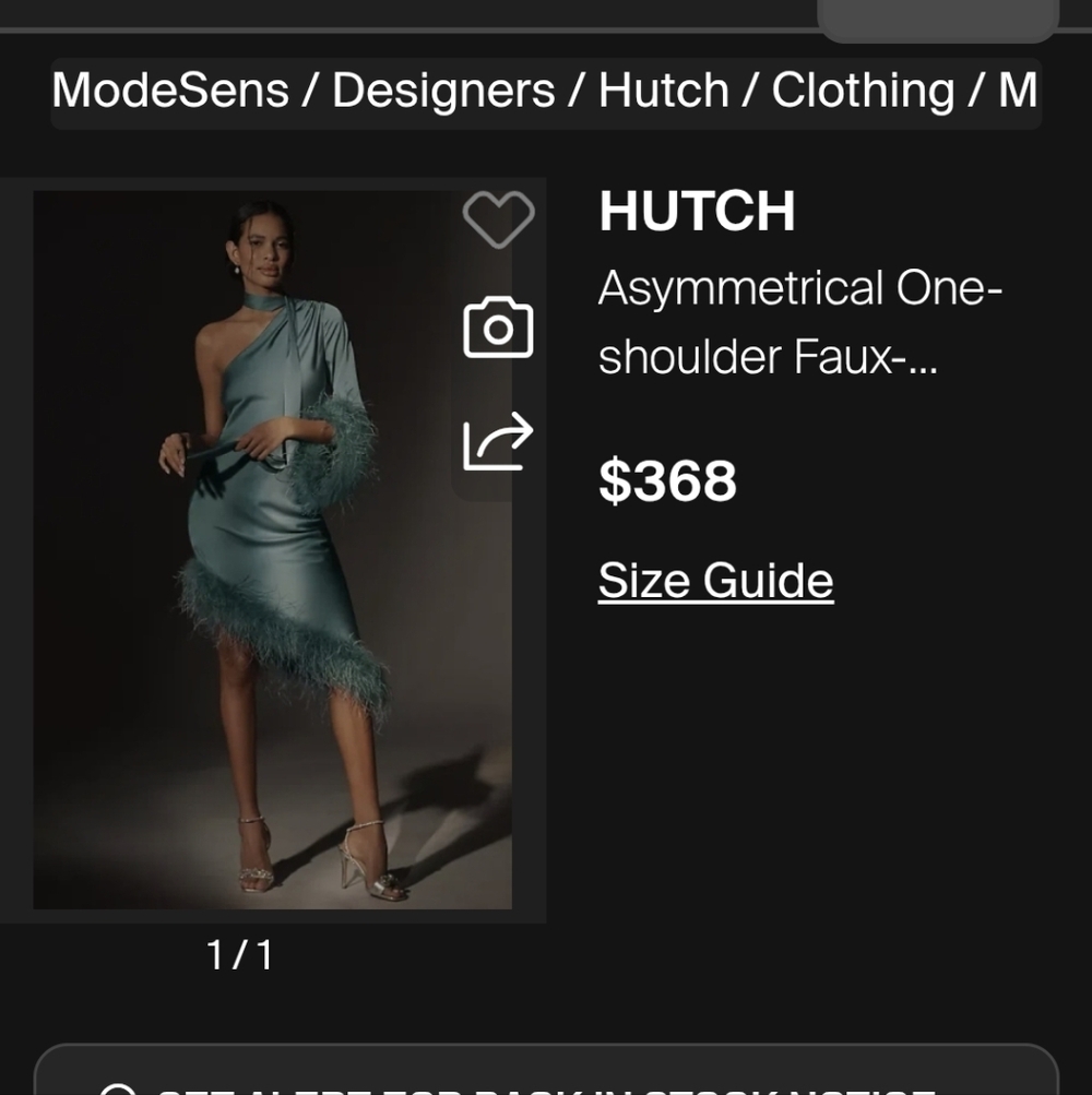 Hutch Asymmetrical Teal Dress with Feather Trim - Picture 4 of 11